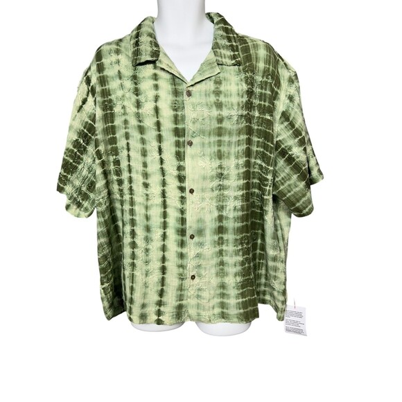 Topman Green Tie Dye Floral Embroidered Short Sleeve Button Up Shirt Size XXL M - Picture 1 of 16